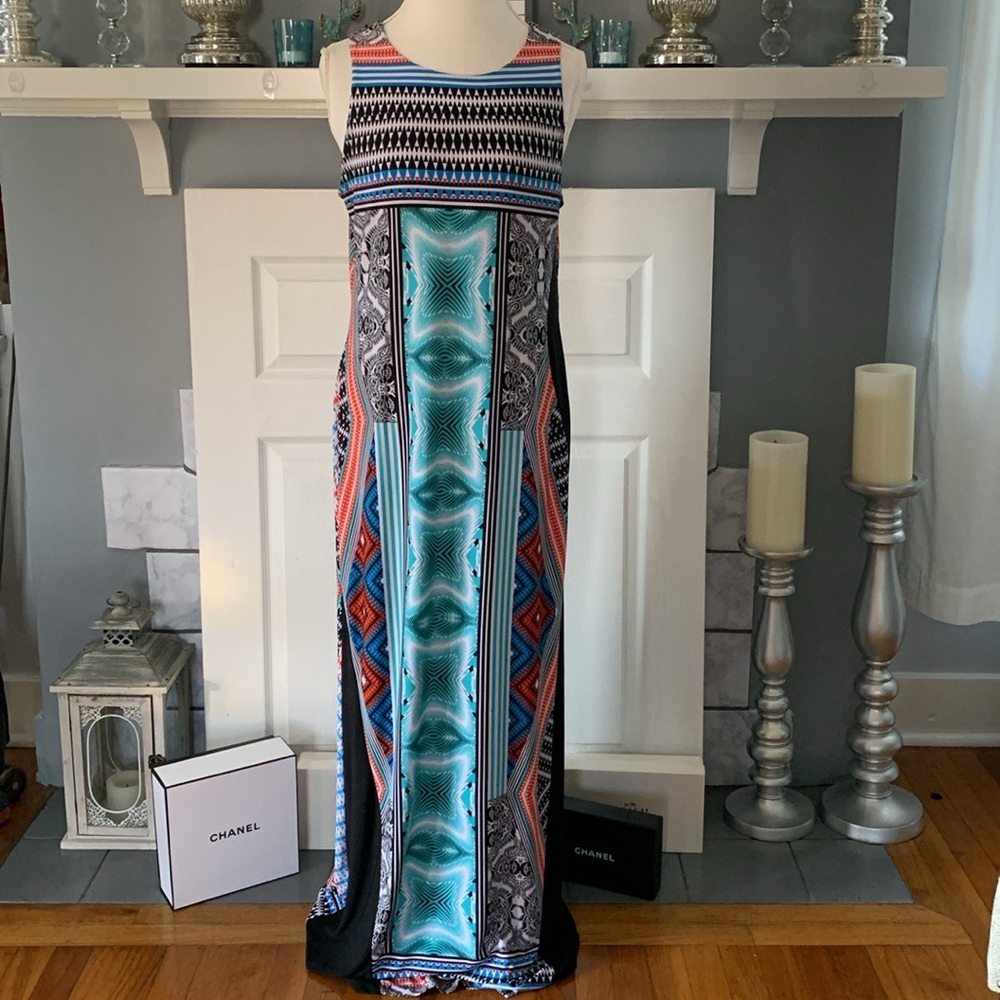 Cato Multi-Color Geometric Print Maxi Dress